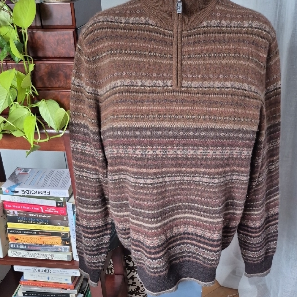 Men's Black Brown 1826 Brown Patterned 100% Cashmere Sweater, Size L